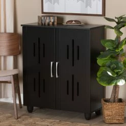 Wholesale 🔔 Baxton Studio Renley Modern 2-Door 👟 Shoe Storage Wood Cabinet In Black ⭐