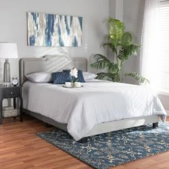 Deals 😀 Baxton Studio Benjen Modern Glam Velvet Fabric Upholstered Panel Bed Pink 🥰