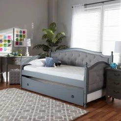 Budget 🌟 Baxton Studio Marlie Classic And Traditional Upholstered Wood Daybed With Trundle Light Grey And Dark Grey ⌛