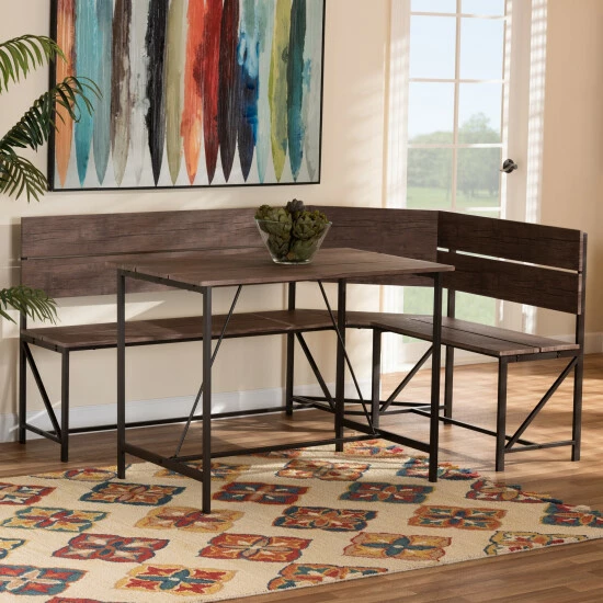 Hot Sale โค๏ธ Baxton Studio Marston Modern Industrial Wood And Metal 2-Piece Dining Nook Set ๐