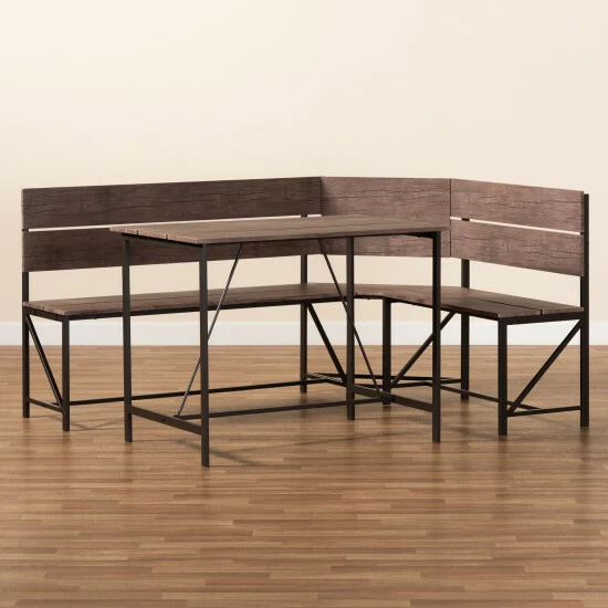 Hot Sale โค๏ธ Baxton Studio Marston Modern Industrial Wood And Metal 2-Piece Dining Nook Set ๐ - Image 8