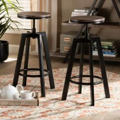 Buy 🎉 Baxton Studio Maritta Vintage Industrial Rustic 2PC Adjustable Swivel Bar Stool Set 🥰