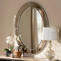 Best Pirce 😍 Contemporary Antique Silver Oval Wall Mirror By Baxton Studio - Antique Silver 🎁