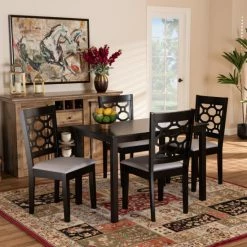 Top 10 🎁 Baxton Studio Henry Modern And Contemporary Wood 5-piece Dining Set Walnut+grey Cushions 🌟