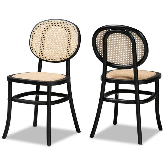 Cheapest ๐ Baxton Studio Garold Mid-Century Modern Woven Rattan And Wood Dining Chair Set(2PC) Beige, Walnut Brown ๐ฅ - Image 2