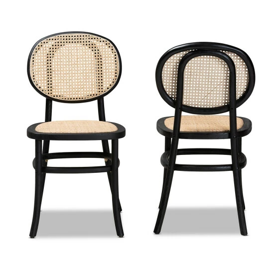Cheapest ๐ Baxton Studio Garold Mid-Century Modern Woven Rattan And Wood Dining Chair Set(2PC) Beige, Walnut Brown ๐ฅ - Image 3