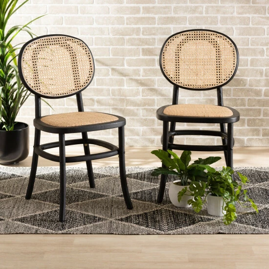 Cheapest ๐ Baxton Studio Garold Mid-Century Modern Woven Rattan And Wood Dining Chair Set(2PC) Beige, Walnut Brown ๐ฅ - Image 8