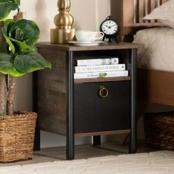 Brand new 💯 Baxton Studio Vaughan Two-Tone Rustic Brown And Black Finished Wood Nightstand 😍