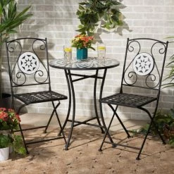 Wholesale ๐ฏ Baxton Studio Callison Contemporary Metal And Glass 3-Piece Outdoor Bistro Set ๐