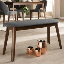 Promo 🔥 Mid-Century Fabric Upholstered Bench By Baxton Studio Grey ⭐