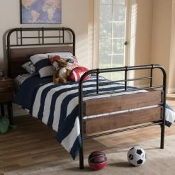 Coupon 🥰 Industrial Metal And Wood Twin Size Platform Bed By Baxton Studio 🎉