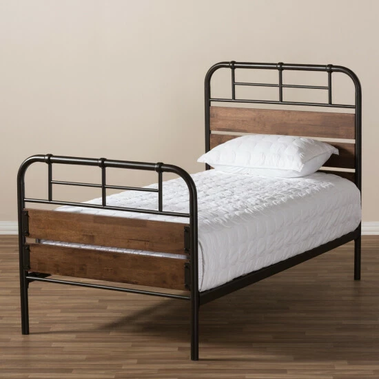 Coupon ๐ฅฐ Industrial Metal And Wood Twin Size Platform Bed By Baxton Studio ๐ - Image 2
