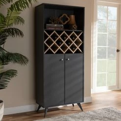 Promo ⌛ Mid-Century Wine Cabinet By Baxton Studio Grey 🎉