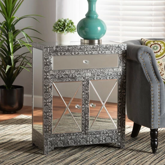 Cheapest 🎁 Baxton Studio Wycliff Glam Silver Finished Metal & Mirrored Glass Sideboard/ Buffet 🔥