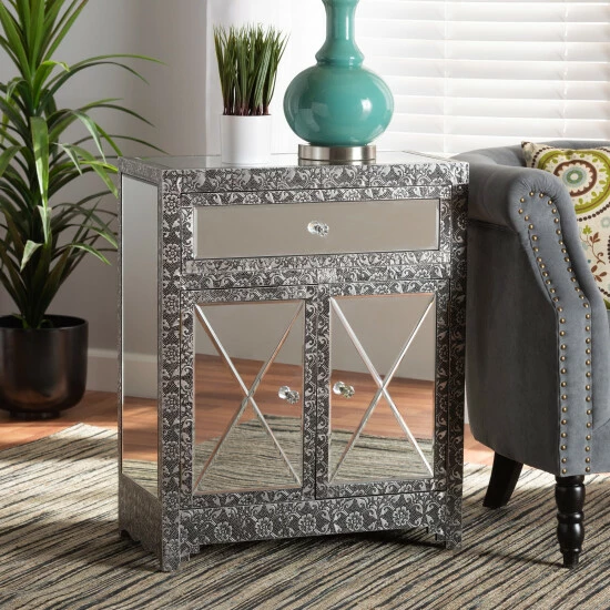 Cheapest 🎁 Baxton Studio Wycliff Glam Silver Finished Metal & Mirrored Glass Sideboard/ Buffet 🔥 - Image 8