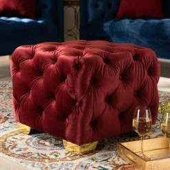 Budget 🤩 Baxton Studio Glam Velvet Ottoman With Gold Legs Burgundy 🛒