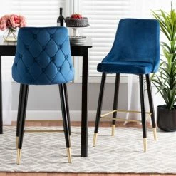 Best Pirce 🎉 Baxton Studio Giada Contemporary Glam And Luxe Velvet Fabric And Dark Brown Finished Wood 2-Piece Bar Stool Set Grey, Black, Gold 🔥
