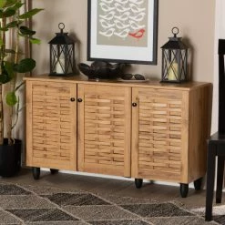 Promo ๐ Baxton Studio Winda Modern Oak Brown Finished Wood 3-Door ๐ Shoe Cabinet ๐ฅฐ