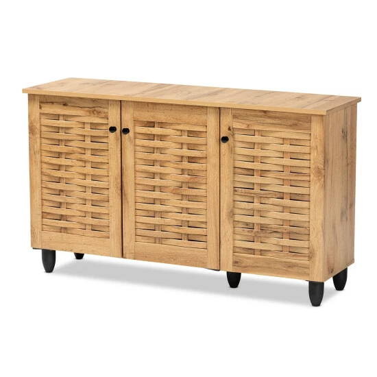 Promo ๐ Baxton Studio Winda Modern Oak Brown Finished Wood 3-Door ๐ Shoe Cabinet ๐ฅฐ - Image 2