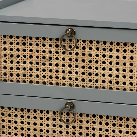 Best deal 🥰 Baxton Studio Waller Mid-Century Modern Natural Rattan And Grey Finished Wood 2-Drawer End Table 🥰 - Image 6