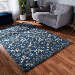 Outlet 🌟 Baxton Studio Panacea Modern And Contemporary Blue Hand-Tufted Wool Area Rug - 5' X 8'/Surplus ✨