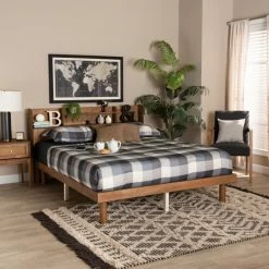 Best Pirce 🤩 Baxton Studio Harper Mid-Century Modern Transitional Walnut Brown Finished Wood Full Size Platform Bed With Charging Station 👏