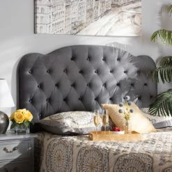 Best reviews of 🛒 Baxton Studio Clovis Modern And Contemporary Velvet Upholstered Headboard-Grey 🎁