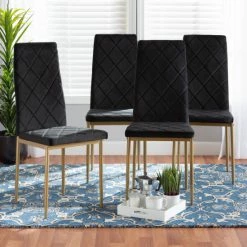 Buy ⭐ Baxton Studio Blaise Modern Luxe And Glam 4-Piece Velvet And Metal Dining Chair Set Grey 👏