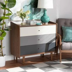 Best Pirce 👏 Baxton Studio Halden Walnut Brown And Grey Gradient Finished Wood 3-Drawer Chest 🤩