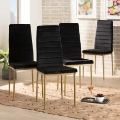 Top 10 ⌛ Baxton Studio Armand Modern Glam And Luxe Fabric And Metal Dining Chair Set (4PC) Dark Grey 💯