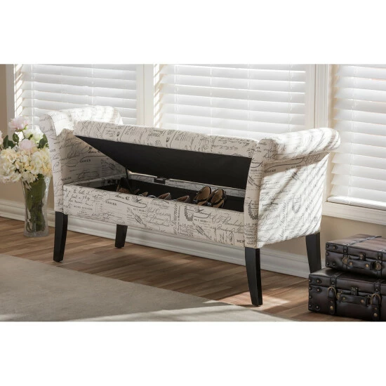 Best deal ๐ Baxton Studio Avignon Script-Patterned French Laundry Fabric Storage Ottoman Bench ๐งจ - Image 2