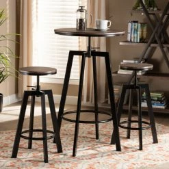 Budget 🛒 Baxton Studio Maritta Vintage Industrial Rustic 3-Piece Height Adjustable Pub Set 👍