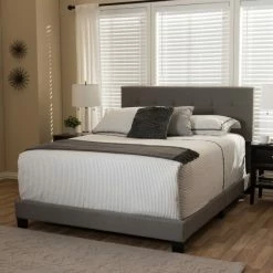 Best deal 🔔 Baxton Studio Karpos Modern Upholstered Grid-tufting Panel Bed Grey 🎉