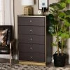 Best Pirce 😀 Baxton Studio Cormac Transitional Wood/ Metal 5-Drawer Storage Chest-Brown Dark Brown, Gold 🧨