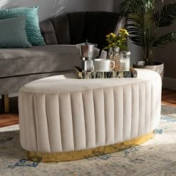 Brand new 🛒 Baxton Studio Kirana Glam And Luxe Velvet Fabric And Gold PU Leather Ottoman Grey 🛒