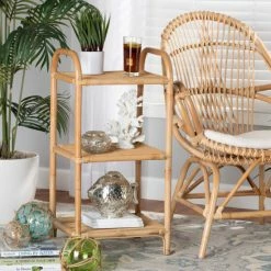 Budget 🔥 Baxton Studio Barras Bohemian Natural Brown Finished Rattan 3-Tier Display Shelf 🌟