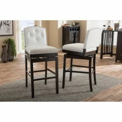 Budget 🌟 Traditional White Faux Leather Bar Stool By Baxton Studio ⌛