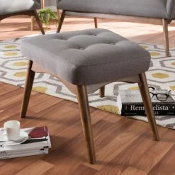 Budget 🥰 Mid-Century Grey Fabric Ottoman By Baxton Studio 🎉