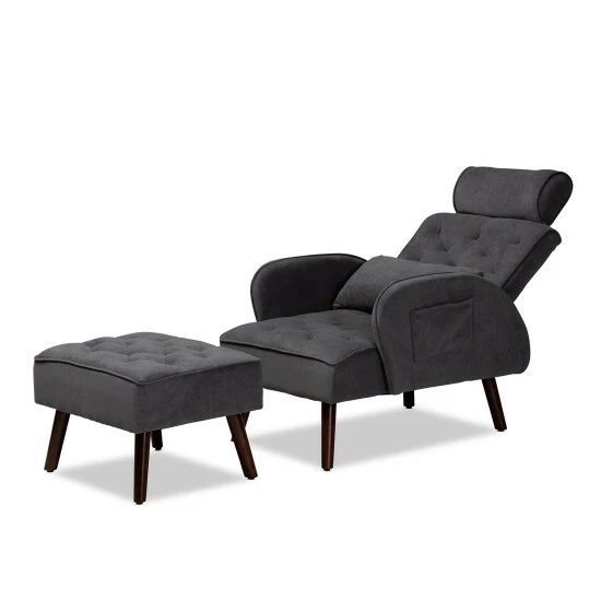 Flash Sale ๐ Baxton Studio Haldis Modern Velvet Upholstered Wood Lounge Chair And Ottoman Set Grey, Walnut Brown ๐ - Image 3