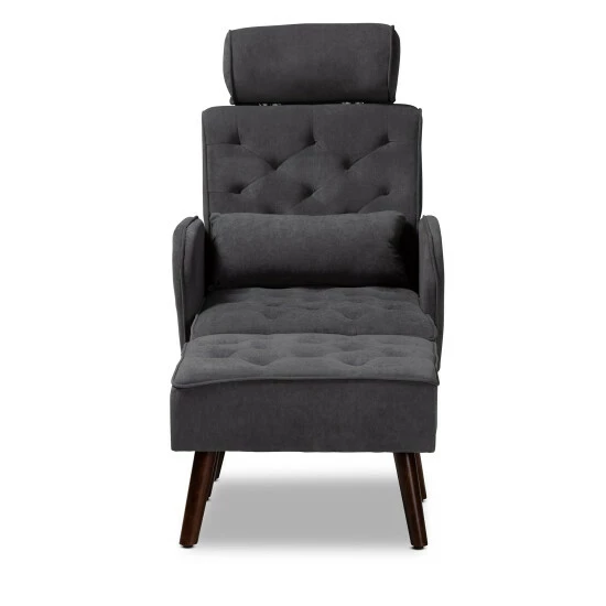 Flash Sale ๐ Baxton Studio Haldis Modern Velvet Upholstered Wood Lounge Chair And Ottoman Set Grey, Walnut Brown ๐ - Image 5