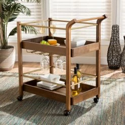 Best Sale 🔥 Baxton Studio Tahir Modern And Contemporary 2-Tier Mobile Bar Cart ⌛