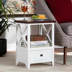 Best deal 👍 Baxton Studio Vesta Modern & Contemporary Single Drawer Wood End Table -White 🎉