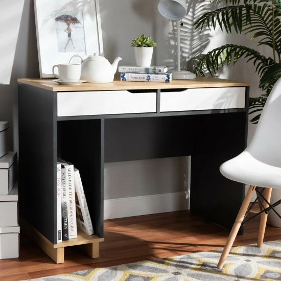 Budget ๐ Baxton Studio Reed Mid-Century Modern 2-Drawer Computer Desk ๐