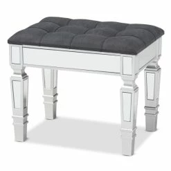 Coupon 🎁 Baxton Studio Hedia Glam And Luxe Upholstered Wood Ottoman With Buscuit Tufting Grey, Silver 🎁