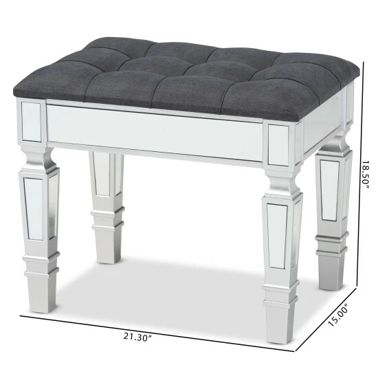 Coupon ๐ Baxton Studio Hedia Glam And Luxe Upholstered Wood Ottoman With Buscuit Tufting Grey, Silver ๐ - Image 8