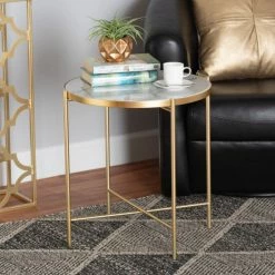 Brand new โ Baxton Studio Maddock Contemporary Gold Metal End Table With Real Marble Tabletop โ๏ธ