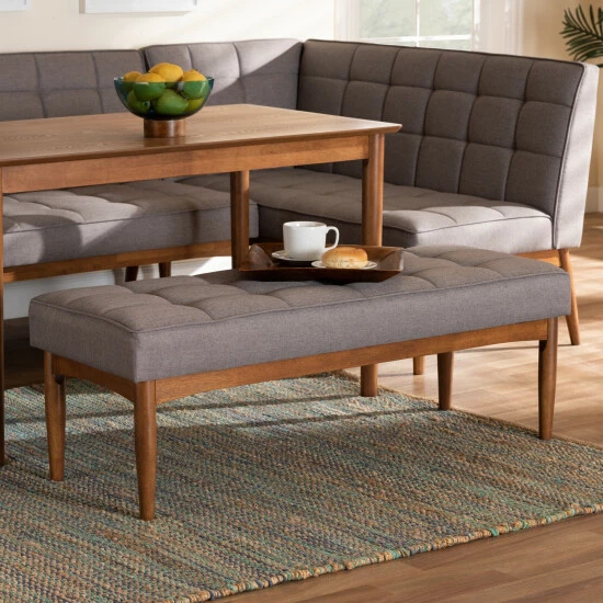 Deals ๐งจ Baxton Studio Sanford Mid-Century Modern Dining Bench Grey โ - Image 2