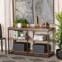 Budget 🌟 Baxton Studio Bardot Industrial 3-Tier Console Table-Walnut Brown/Black 👍