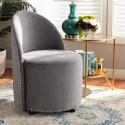 Cheap 💯 Baxton Studio Bethel Glam And Luxe Velvet Rolling Accent Chair Navy Blue 🎉