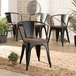 Best reviews of 🎉 Baxton Studio Ryland Modern Industrial Wood And Metal Dining Chair Set (4PC) Black 😉